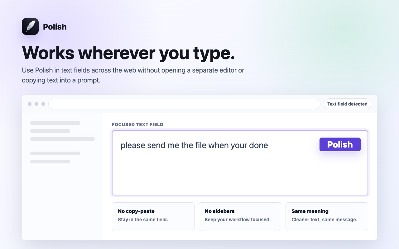 Polish correcting text across Slack, Google Docs, Jira, and GitHub in Chrome